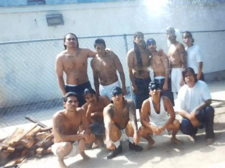 Members of the YTS Native American Red Tail Hawk Sweat Lodge in 1994–5. Gerardo is front row, fourth from the left.