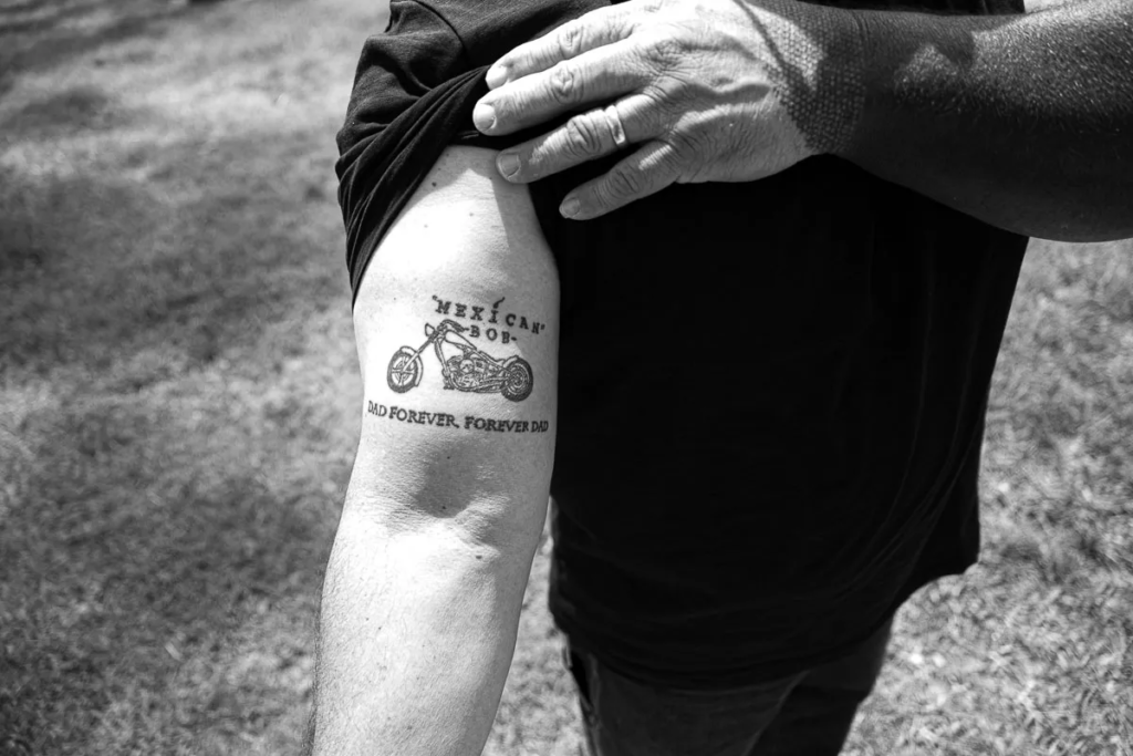 Jeff remembers his Dad, “Mexican Bob” with this tattoo on his right arm.