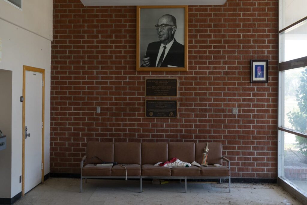 This photo of the YTS administration entrance shows the trophy resting on the sofa in 2017. (Photo by David William Reeve)